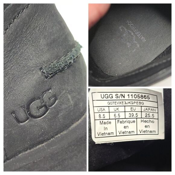 UGG Aureo Black Nubuck Leather Ankle Booties Boots Women's 8.5 - Picture 6 of 8